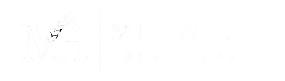 Midwest Healthcare logo in white with an MH wheat-stalk monogram.